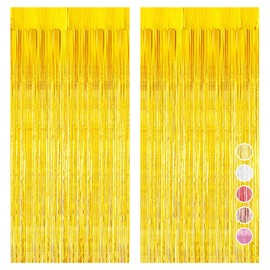 Metallic Tinsel Curtains 1x2m - Premium Foil Fringe Door Curtain Backdrop for Birthday, Wedding, Party Decor - 2 Pack (Gold)