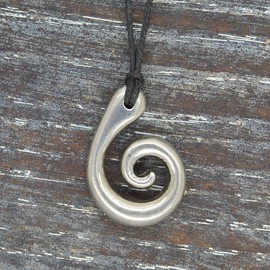 Handmade Pewter New Zealand Small Koru Spiral Pendant on Waxed Cord