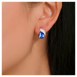 Inilbran Boho Sapphire Blue Earrings Blue Teardrop Crystal Gem Studs Earrings Vintage Sapphire Gemstone Earrings Wedding Waterdrop Sapphire Earrings Jewelry for Women and Girls