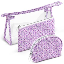 YedsIntu 3 Pieces Purple Makeup Bags Set, Large Capacity Cosmetic Bags With Zipper, Clear Travel Toiletry Bag Waterproof Organizer Purse Pencil Pouch Makeup Storage Case for Women (Purple)