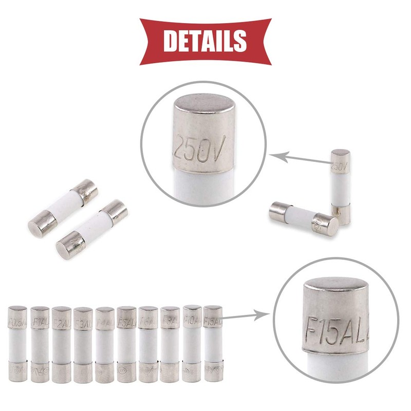 Hilitchi 100pcs 250V 0.5A to 15A Fast Blow Ceramic Fuses