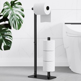 Kitsure Toilet Paper Holder Free Standing - Large Capacity Toilet Paper Holder for 4 Rolls, Rustproof Toilet Paper Stand with Non-Slip Stable Base, Black, Medium