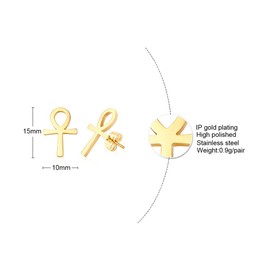 Ancient Egyptian Symbol Ankh Cross Stud Earrings Stainless Steel Key of Life Ear Plugs for Men Women