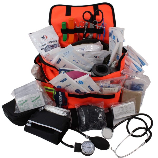 Luminary Trauma Bag Stocked Medium Modular Reflective EMS-EMT Medic Bug Out Bag First Aid Kit for Home Professionals First Responders Preppers Outdoors (Fluorescent Orange)