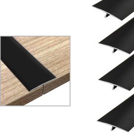 Qiveno 4Pcs Aluminum T-Molding Floor Transition Strip - 3.93ft x 1.6in for Joining Floor Gaps and Thresholds, Versatile Trim for Door Thresholds(Black)