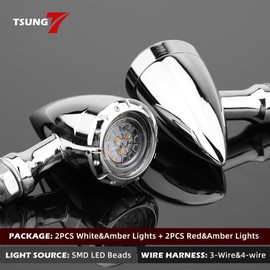 TSUNG 4PCS Motorcycle Bullet LED Front Rear Turn Signal Light SMD Blinker Indicator Compatible with Honda Harley Suzuki Street Bike Cafe Racer Bobber (SMD LED-4PCS Chrome)