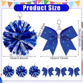 Remuuly 12 Pcs Cheer Bow Keychain With Glitter Blue Pom Pom - Cheerleader Keyrings Charm for Teen Cheerleading Sports Accessory - Women Pendant Accessories
