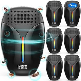2024 Upgraded Version Ultrasonic Pest Repeller Indoor Ultrasonic Repellent for Roach Rodent Mouse Bugs Mosquito Mice Spider Ant Electronic Plug in Pest Control 3 Mode Switching 6 Packs - Color: Black