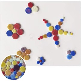 1.1lb Random Round Iridescent Glass Mosaic Tiles, Making Creative Iridescent Glass Mosaic Pieces for DIY Craft,Flowerpots, Vases, Cups, Garden Decor Mosaic Making Supplies… (Mix Color)