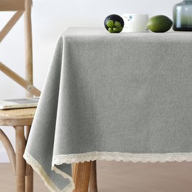 Waterproof Cotton Linen Tablecloths Rectangular for Dining Room, HADEEONG Rustic Farmhouse Table Cloth for Room Decor, Dining Table Cover Protector, Light Grey, 79" X 55", 4-6 Seats