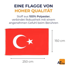 AZ FLAG - Flagge Türkei - 250x150 cm - Türkische Große Fahne 100% Polyester mit Messing-Ösen - 300g