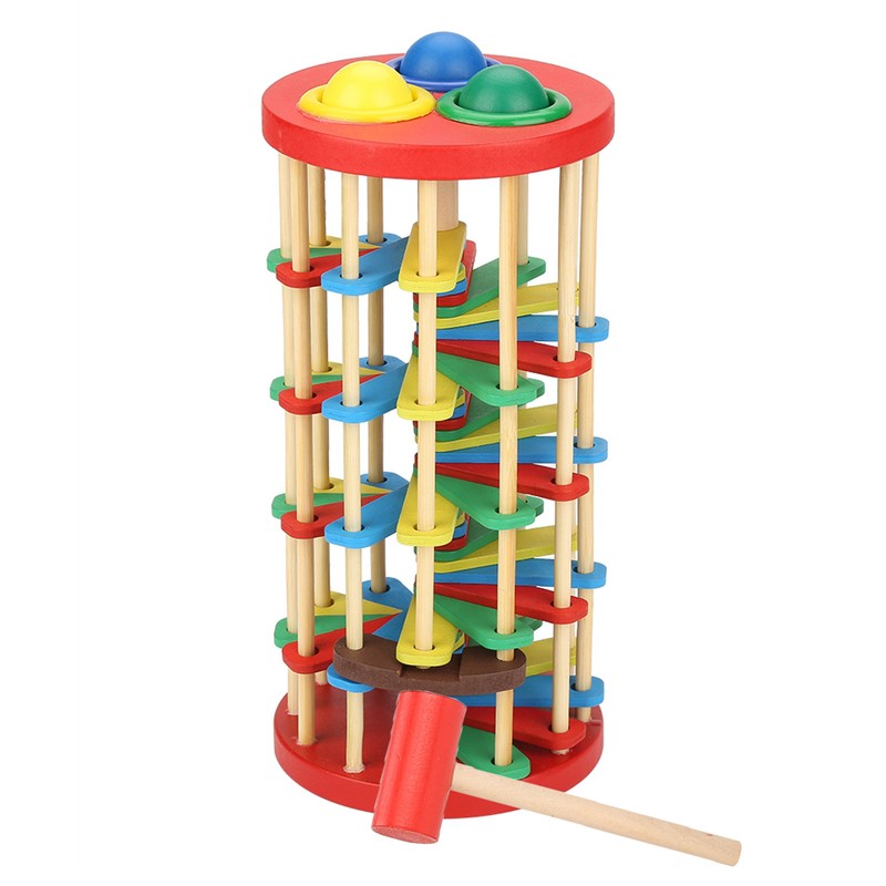 Colorful Wooden Knock Ball Ladder Toy Intelligence Development Kids Children