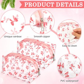 Sunnymove 12 Pcs Pink Bow Makeup Bag Bulk Coquette Makeup Bag with Zipper Transparent PVC Travel Cosmetic Case for Women Mother Nurse Organizer