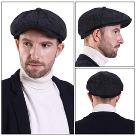 Newsboy Flat Caps Men, Shelby Baker Boy Hats for Men Grey Tweed Vintage Adjustable Peaky 8 Piece Mens Gatsby Beret Hat