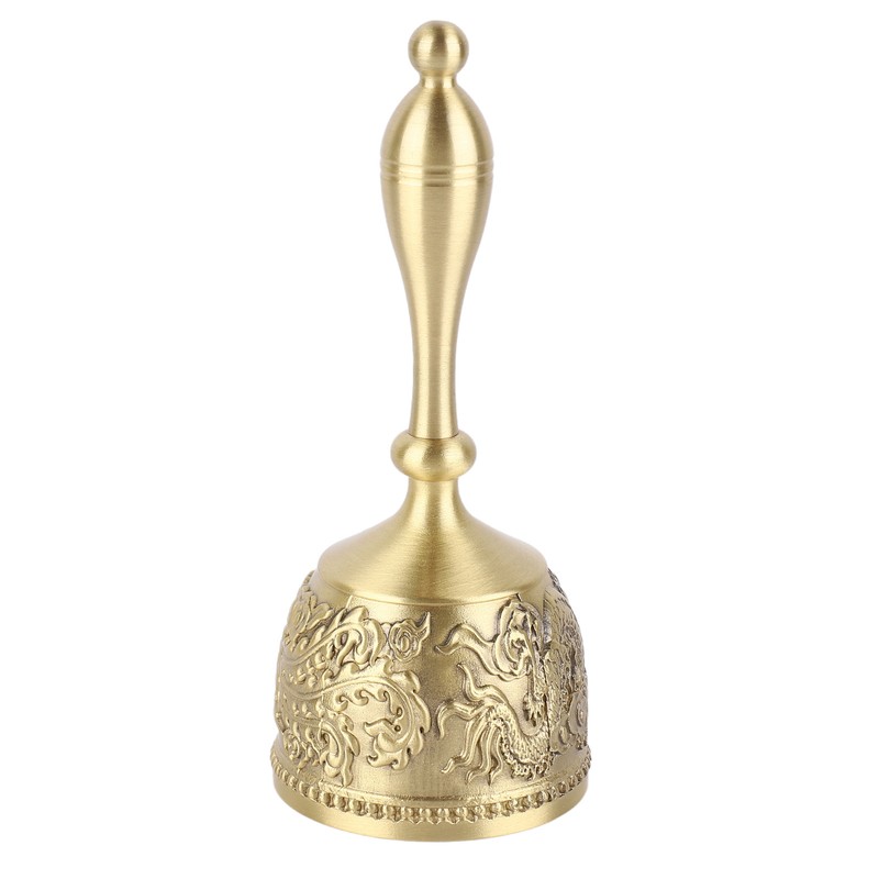 Hand Call Bell 4.7in Long Pure Brass Exquisite Carved Pattern