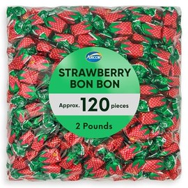 Strawberry Filled Bon Bons Candy - 2 Pounds Approx 120 Pieces Fruit Flavored Hard Candy