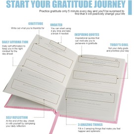 Diario de gratitud 200 páginas, Afirmaciones diarias de gratitud y reflexión sobre el amor propio, un gratitude journal guía de 5 minutos válido para mujer y hombre (rosa)