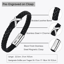 Men's Bracelet Mother Son Gift - Leather Bracelet Men with Infinity Sign Bracelets for My Son with Saying from Mum Dad, 18th Birthday Boy Birthday Gift for 16 19 21 Years Old, Stainless Steel, No