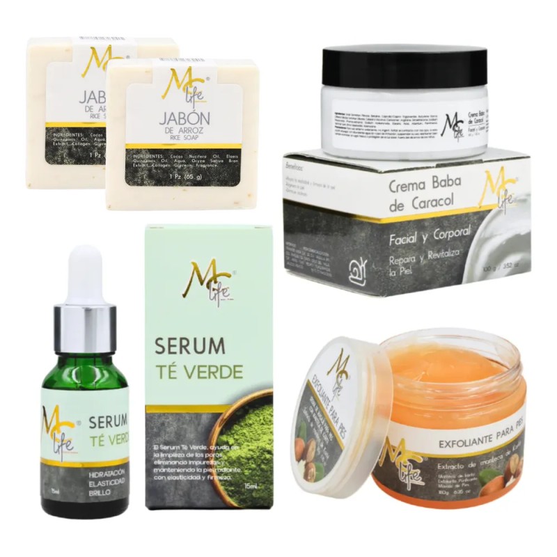 Set Skincare, Serum, Crema, Jabón + Regalo, 4pzs. Mc Life
