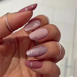 Pink Whisper Bow Press On Nails | CurvLife Nail | 24pcs Medium Oval Fake Nails | Glossy Finish with Soft Shine & Dainty Bow Detail | Easy to Apply, Comfortable & Long-Lasting | Ideal for Daily Commutes, Business Meetings, Banquets & Formal Events:_Lilac Silk