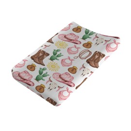 Baby Western Cowgirl Cowboy Changing Pad Covers for Boy Girl 32''x16'' Desert Cowboy Hat Boot Sun Cactus Fitted Diaper Changing Table Pad Sheets Soft Breathable Baby Change Table Mats