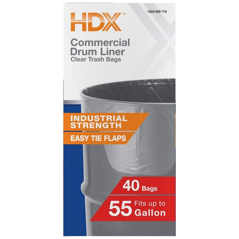 HDX 55 Gallon Clear Heavy-Duty Flap Tie Drum Liner Trash