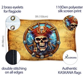 Pirate Flag – Jolly Roger Flag with Pirate Map Map – Funny Flag – 110Den polyester - Double Seam - 2 brass eyelets, large 5ft x 3ft
