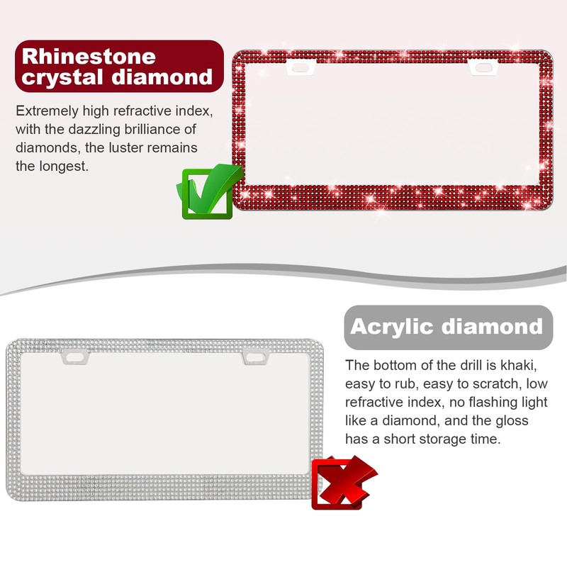 QUANQIUFEI 2 Pack Bling License Plate Frames for Women, Sparkly