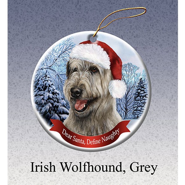 Holiday Pet Gifts Irish Wolfhound, Wheaten Santa Hat Dog Porcelain Ornament