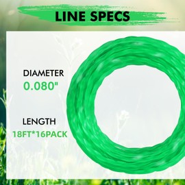 Kaberalty 16PK 0.080" Pre-Cut Twisted Trimmer Line Compatible with Greenworks 24V 40V 60V 80V ST-140-A ST60L01 ST60B212 ST60B02 BL60L00 ST60B01 ST60L210 STBA60B411 STB409 GST80320 String Trimmer