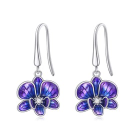 Orchid Earrings Sterling Silver Tropical Flower Dangle Earrings Orchid Jewelry Tropical Gifts for Women