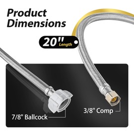 10 Pack Foskan 20-Inch Braided Toliet Hose,3/8" Comp x 7/8" Ballcock,Stainless Steel Water Supply Line for Toilet Hose Replacement（20" Length）