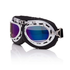 Ultra Silver and Blue Mirrored Lenses Vintage Classic Motorcycle Helmet Steampunk Retro Cyber Pilot Flying Goggles WW2 Battle of Britain Cosplay Eyewear Steampunk Goggles RAF Fancy Dress Cyber Glasses