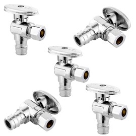5-PCs HeSun Expansion Pex Angle Stop Valve, 1/2" Pex-a x 3/8" OD Compression Outlet, 1/4 Turn Shut Off Valve for Bathroom,ASTM F1960(VALVE094-5)