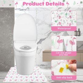 50 Pack Disposable Toilet Mats Toilet Floor Protector from Urine U-Shape Toilet Training Rug Waterproof Non-Slip Bathroom Potty Training Mats Disposable Toilet Commode Mat for Children Adult(Flamingo)
