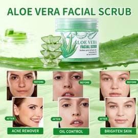 Aloe Vera Face Scrub for Women & Men, Gentle Facial Scrub Exfoliator, Deep Cleansing Exfoliating Face Scrub for Blackheads, Pore Minimizer, Organic Aloe Vera Face Wash Exfoliation Scrub