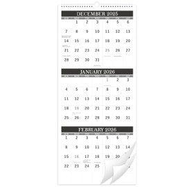 2026 Wall Calendar - 3-Month Wall Calendar Display (Folded in a Month), Jan. 2026 - Dec. 2026, 11.25" x 26", 2026 Calendar - Classic Black