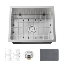 Kitchen And Bar Sink, 22x18 Inch Stainless Steel Undermount Kitchen Sink Modern Single Bowl Small Bar Sink Combo-SS Grid,Silicon Mat,Drain Strainer Set Compatibility With Various Kitchen & Bar Style