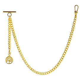 ZTA Men's Albert Chain Pocket Watch Chain Vest Chain with Pendant for Men Tree of Life T Bar FOB Charm, gold, Vintage
