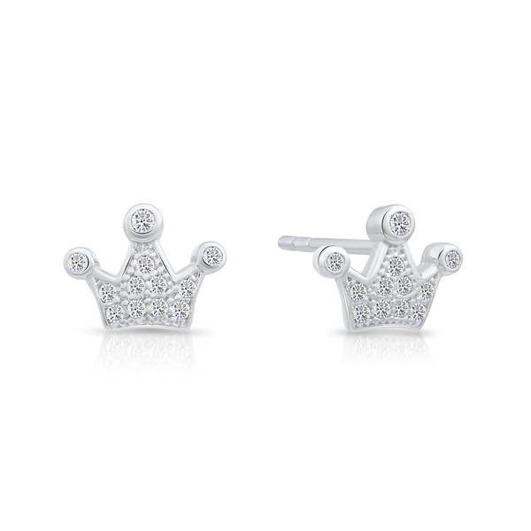 Sterling Silver Cubic Zirconia Tiny Crown Stud Earrings