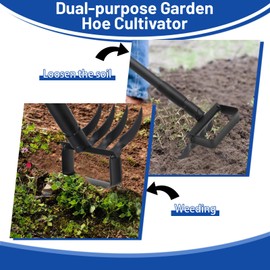 Garden Hoe Stirrup Hoe Weeding Tools, 2-in-1 Garden Hoe for Weeding with 62.6" Adjustable Handle, Heavy Duty Gardening Tools with 4 Tines for Weeding, Loosening, Digging and Cultivation