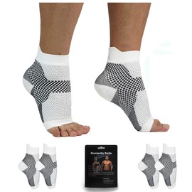 AGERALIY 2 Pairs Upgraded Neuropathy Socks-15-20 mmHg Compression Socks for Men&Women,Comprex Ankle Sleeves for Plantar Fasciitis, Arch Pain,Edema & Fatigue/All-day wearable(White,S/M)