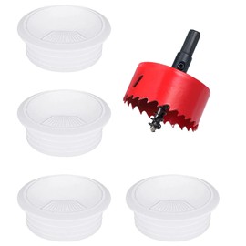 Pack of 4 Desk Cable Grommets, 80 mm Cable Hole for Desk with Hole Saw, Cable Guide for Push-in Hole Cover, Cable Hole for Desk, White