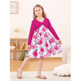 Kimoda Girls 2 Piece Outfits Red Floral Cute Dresses 5-6 Years Kids Spring Holiday Dress Set Graduation Outfit for Girls Size 6