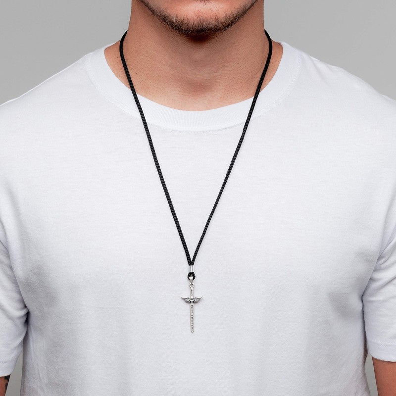Intercession St Michael Sword Necklace (Antique Silver - Cord)