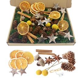 71 Pieces Advent Wreath Decorative Potpourri Christmas Craft Set, Natural Christmas Decoration Cones for Crafts, Advent Wreath Accessories, Fairy Lights, Moss, Cinnamon Sticks, Orange Slices, Dried