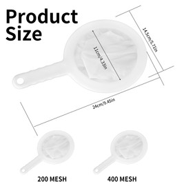 Tenbrachian 2 Pcs Fine Mesh Strainer, Kitchen Sieves and Strainers, Plastic Nylon Fine Mesh Sieves, 200 Mesh & 400 Mesh Ultra-Fine Mesh Strainer Mesh Filter Net for Juice Milk Tea Coffee Yoghurt Food
