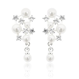 Pearl Earrings for Women, 14K Silver Plated Pearl CZ Dangle Earrings Wedding Jewelry