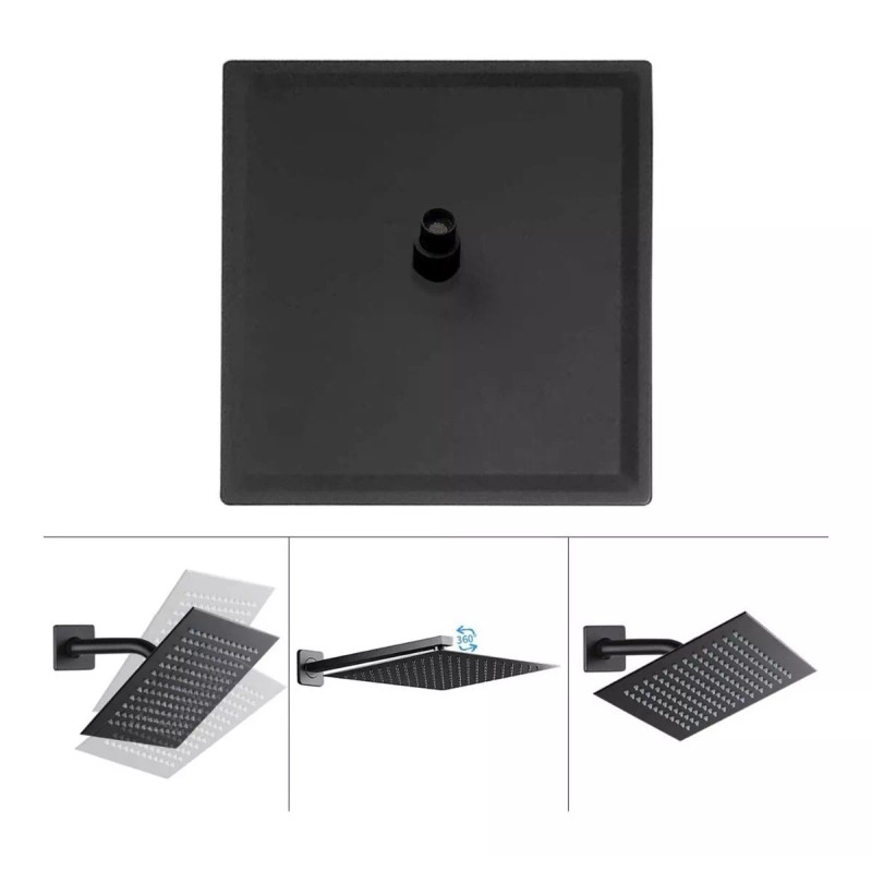 Meer Regadera Cuadrada Tipo Lluvia Acero Inox 20cm Negra Mate