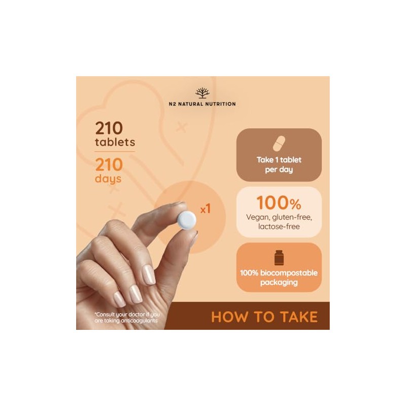 Natural Vitamin K2 Mk7 Capsules, High Concentration 200µg. for Hear,